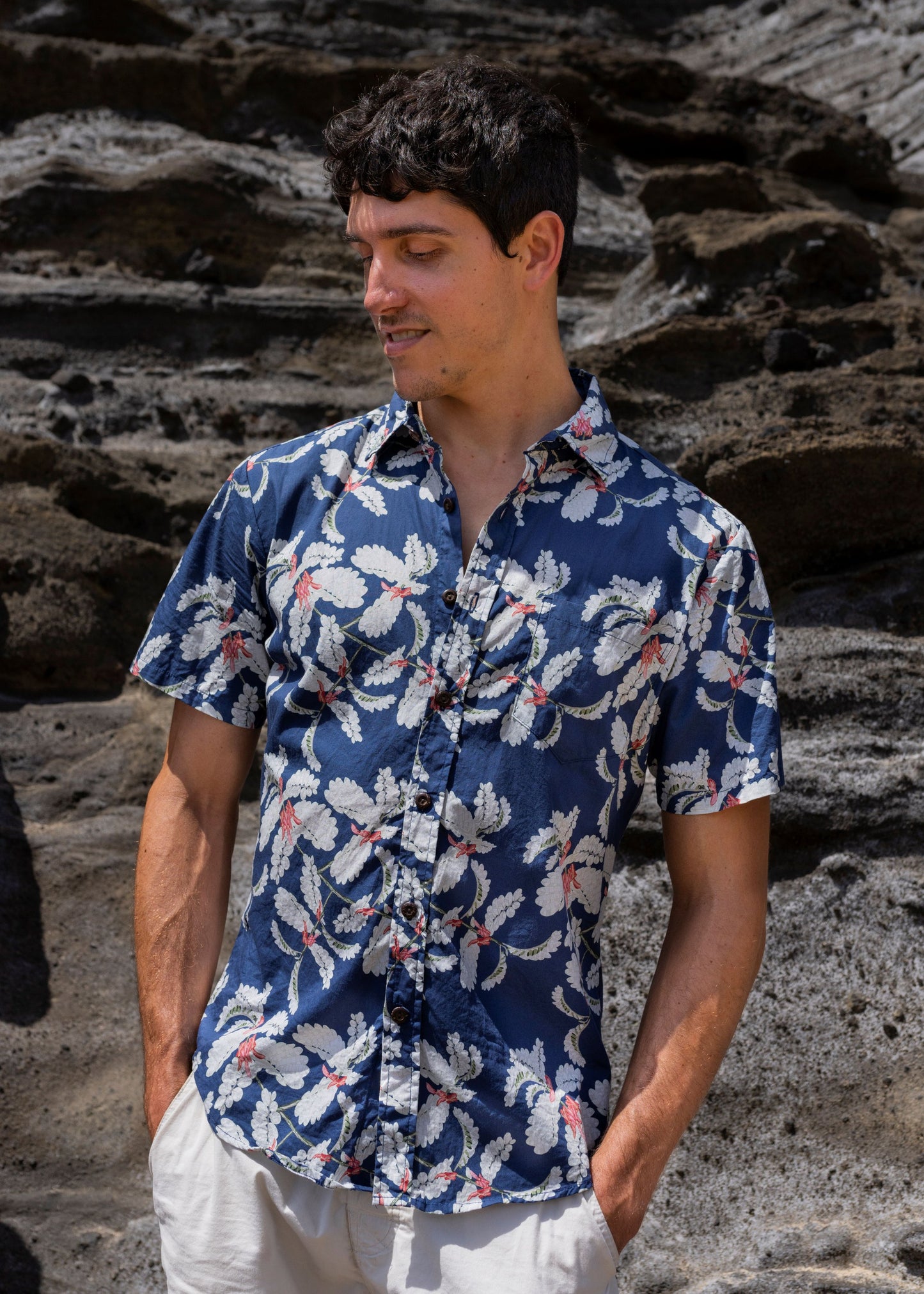 Blue Aloha Shirt – ʻOhai – David Shepard – David Shepard Hawaiʻi