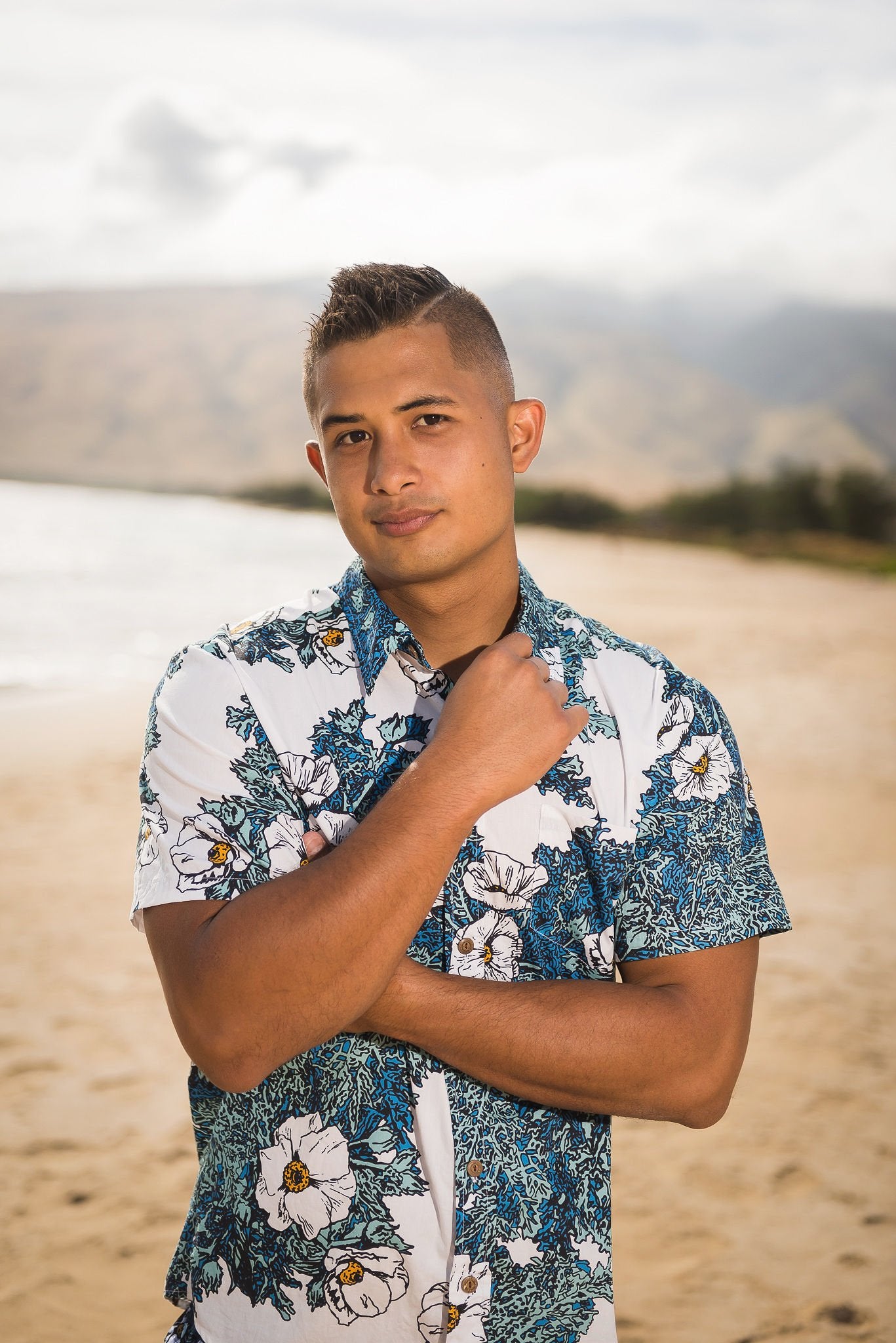 Puakala Blue on White Aloha Shirt