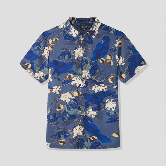 Hō‘awa & The ‘Alalā Blue Aloha Shirt (Iron Free)