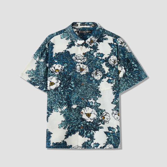 Puakala Blue On White Aloha Shirt (Iron Free)