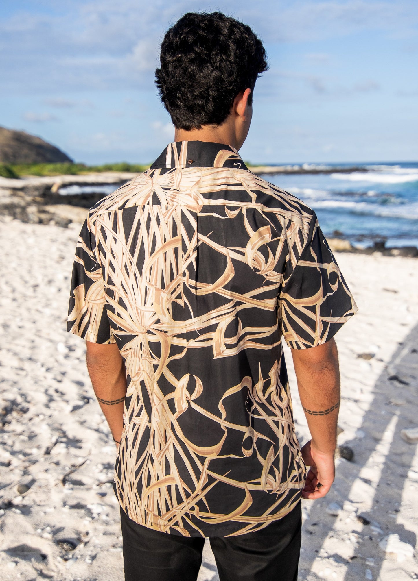 Lau Hala Black Aloha Shirt