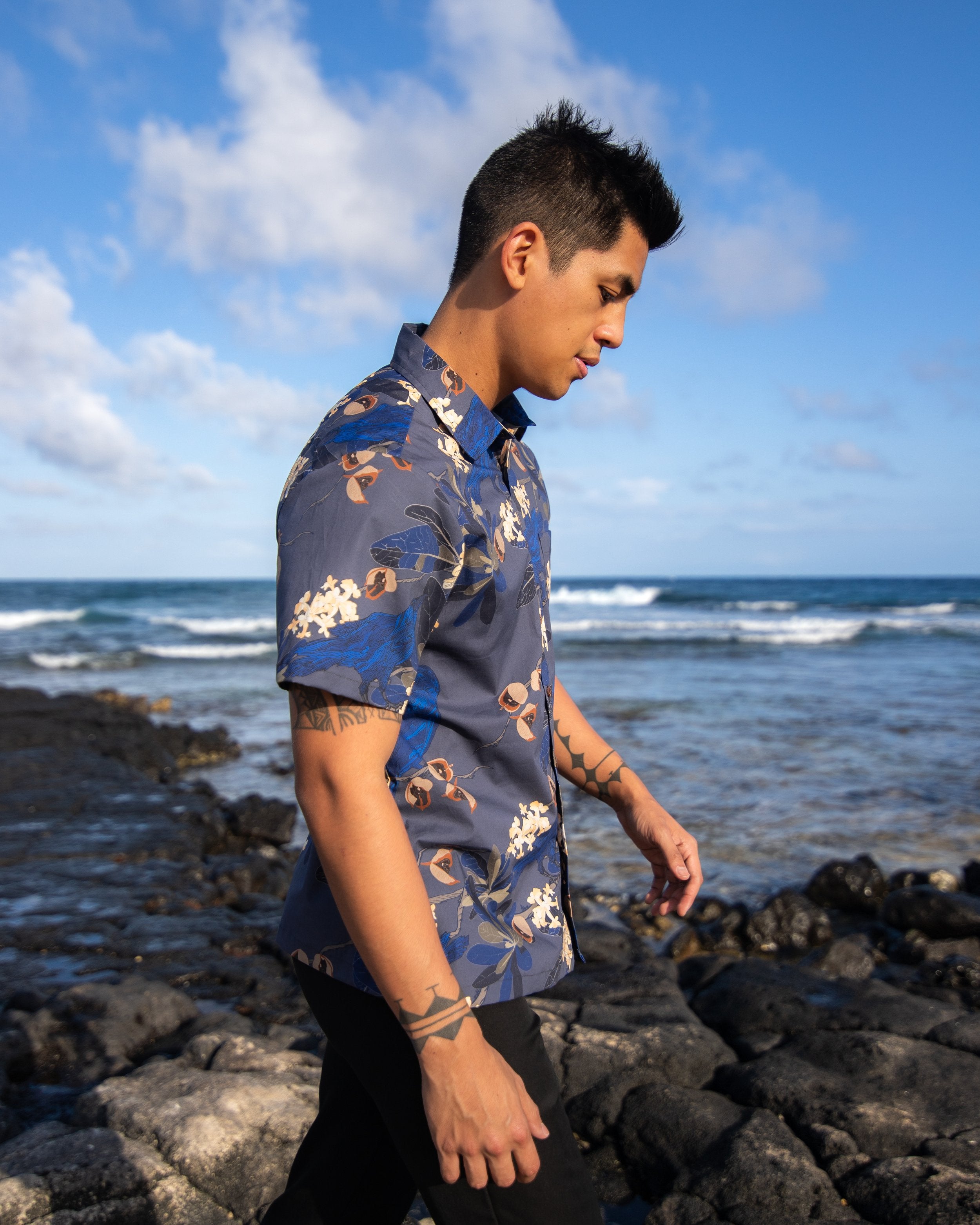 Dark Blue Aloha Shirt – Hō'awa & The 'Alalā – David Shepard
