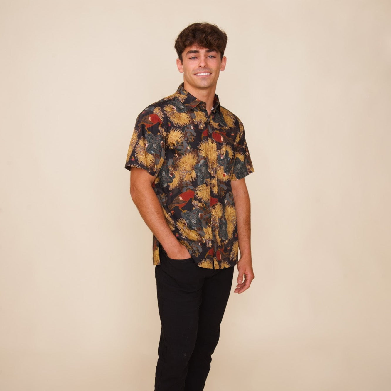 Kaniakapūpū Midnight Lehua Mamo Aloha Shirt