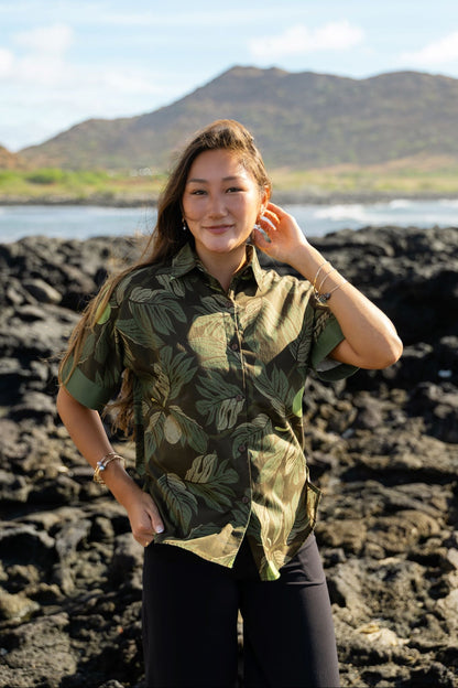ʻUlu Green & Brown Women's Aloha Shirt