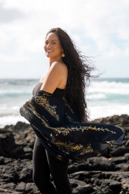 Maile Gold & Black Draping Cover-up