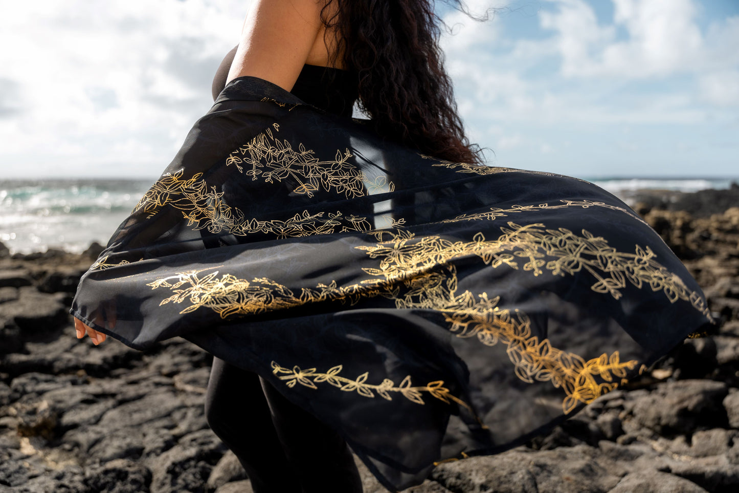Maile Gold & Black Draping Cover-up
