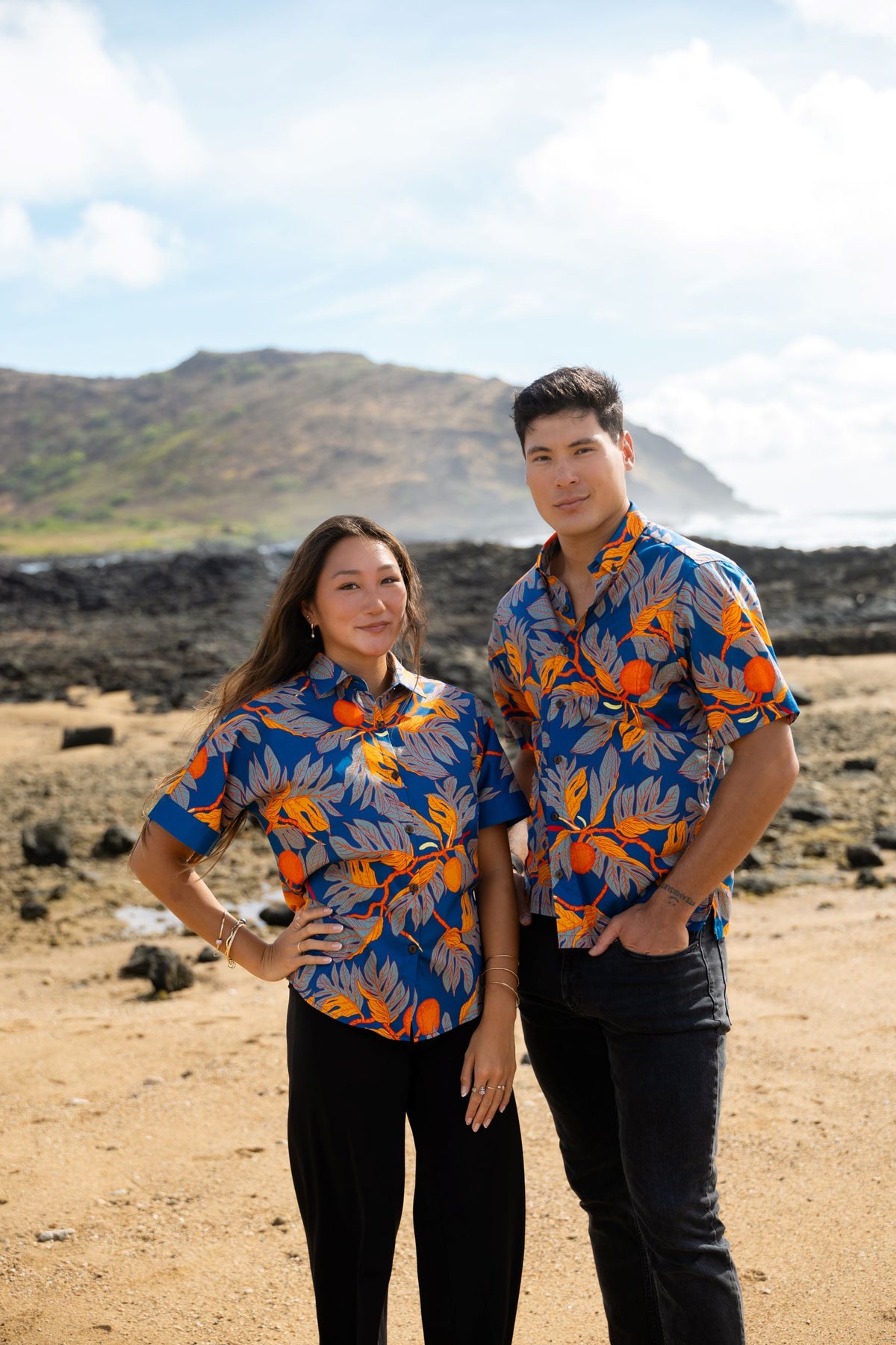 ʻUlu Orange & Blue Women's Aloha Shirt