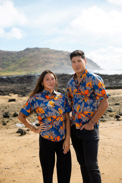 ʻUlu Orange & Blue Women's Aloha Shirt
