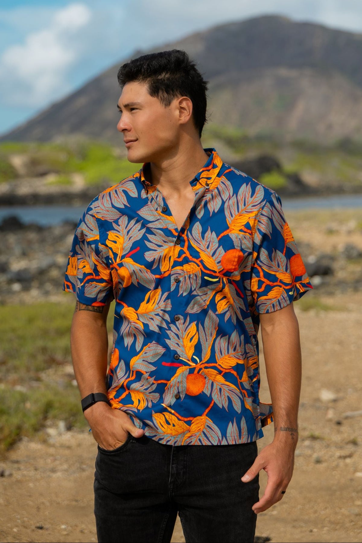 ʻUlu Orange & Blue Aloha Shirt