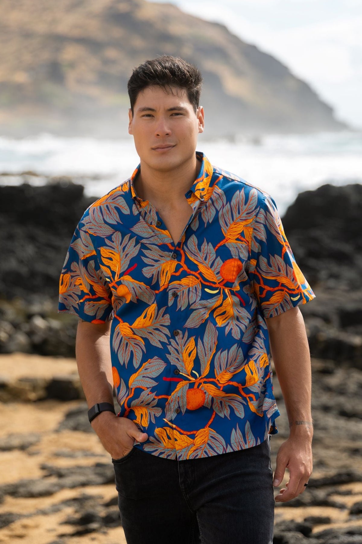 ʻUlu Orange & Blue Aloha Shirt
