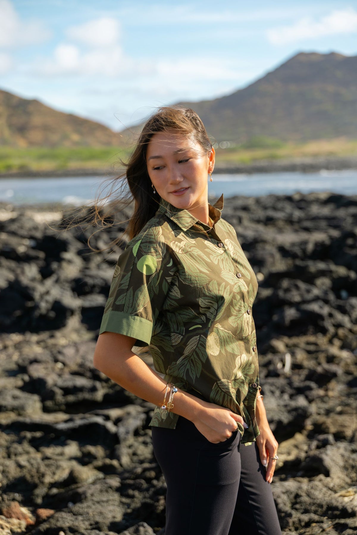 ʻUlu Green & Brown Women's Aloha Shirt