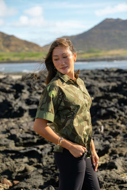 ʻUlu Green & Brown Women's Aloha Shirt