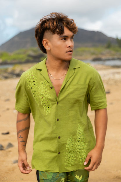 ‘Iwa‘Iwa Fern Green Linen Vintage Cut Aloha Shirt