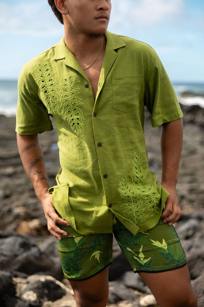 ‘Iwa‘Iwa Fern Green Linen Vintage Cut Aloha Shirt