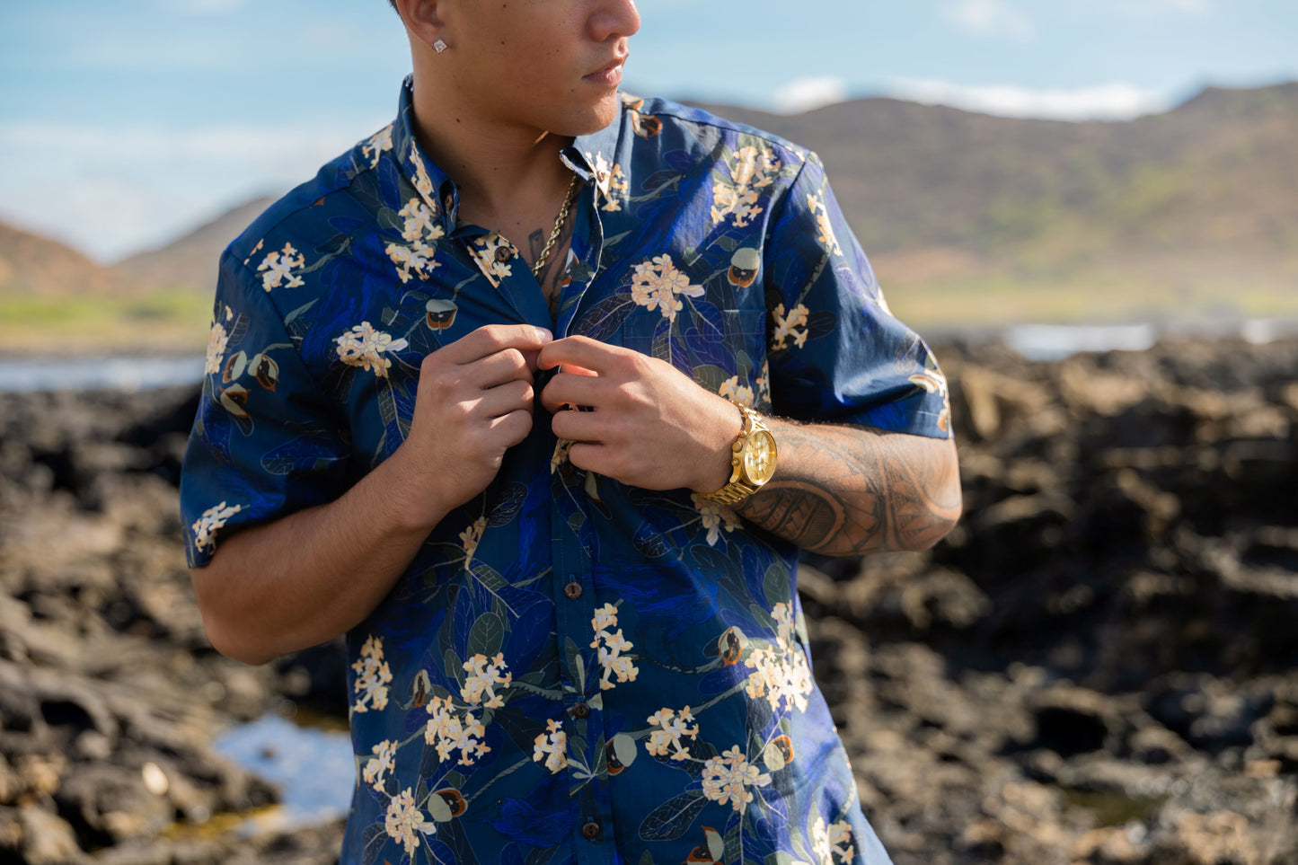 Hō‘awa & The ‘Alalā Dark Blue Aloha Shirt