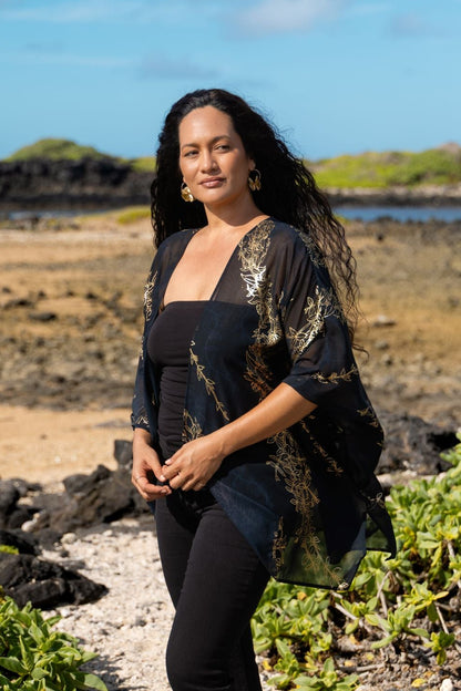 Maile Gold & Black Draping Cover-up