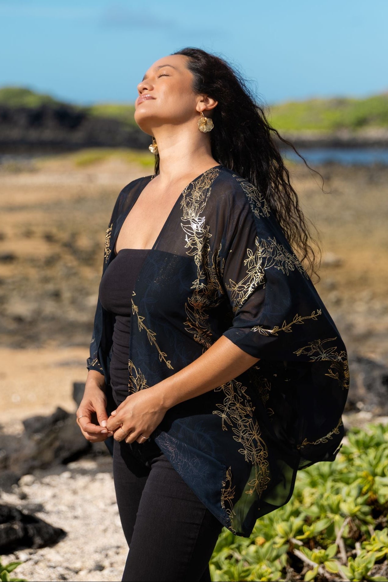 Maile Gold & Black Draping Cover-up