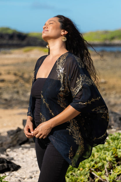 Maile Gold & Black Draping Cover-up
