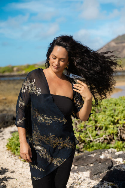 Maile Gold & Black Draping Cover-up