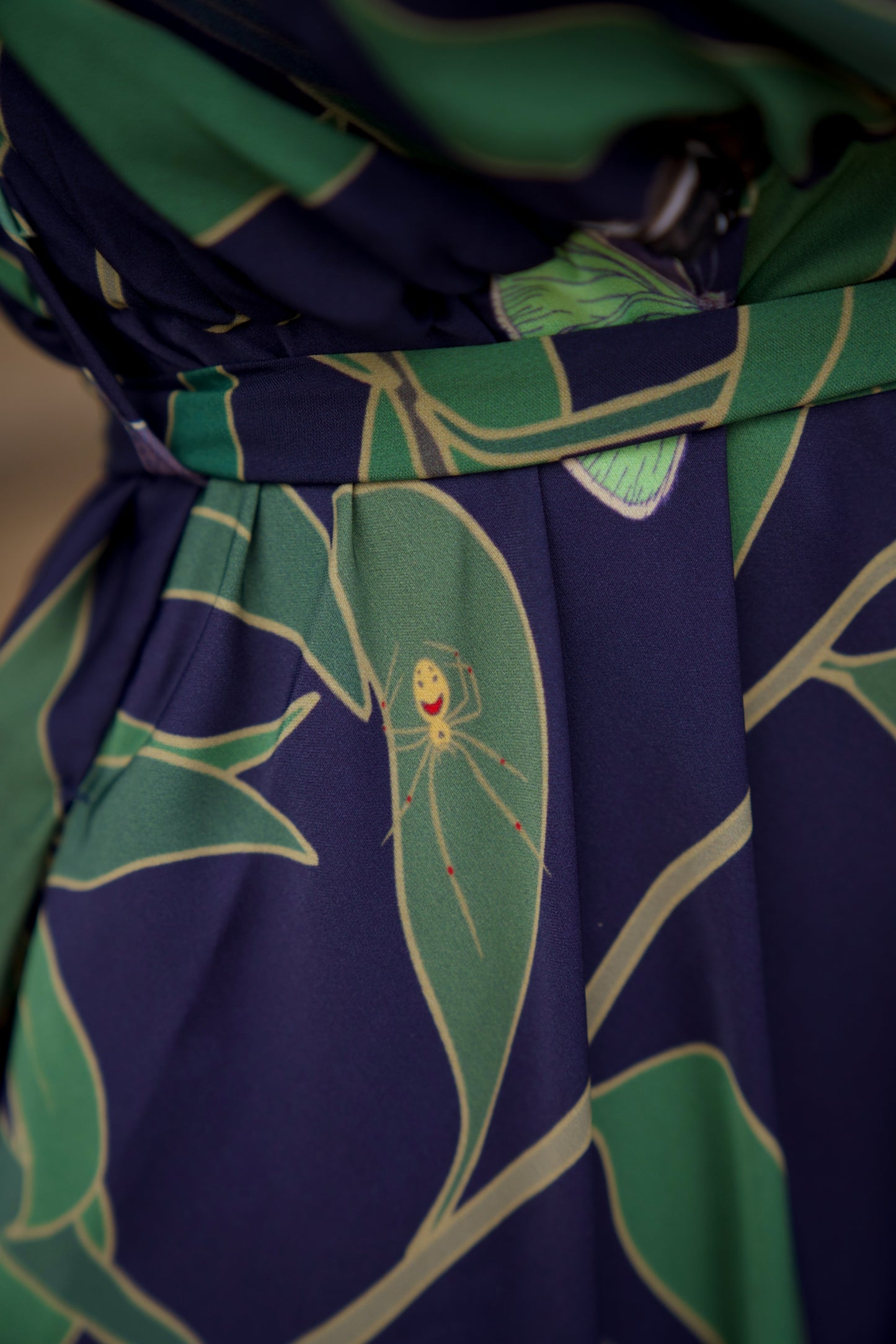 ‘Elepaio & Insects on Koa Long Sleeve Mini Dress