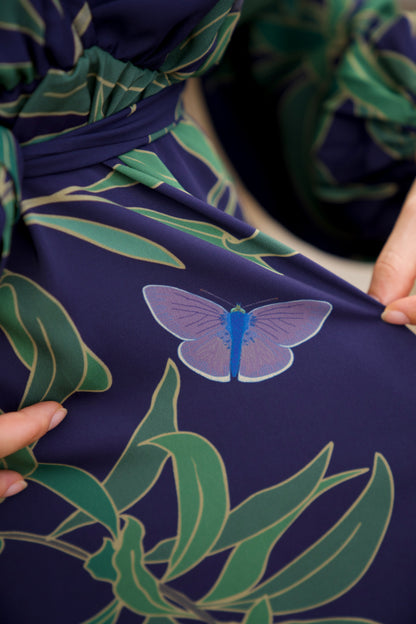 ‘Elepaio & Insects on Koa Long Sleeve Mini Dress