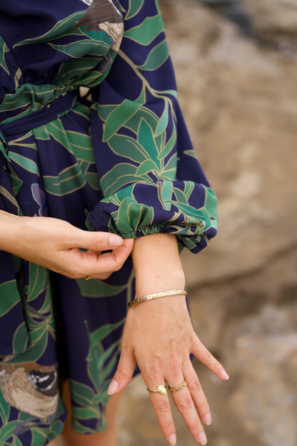 ‘Elepaio & Insects on Koa Long Sleeve Mini Dress