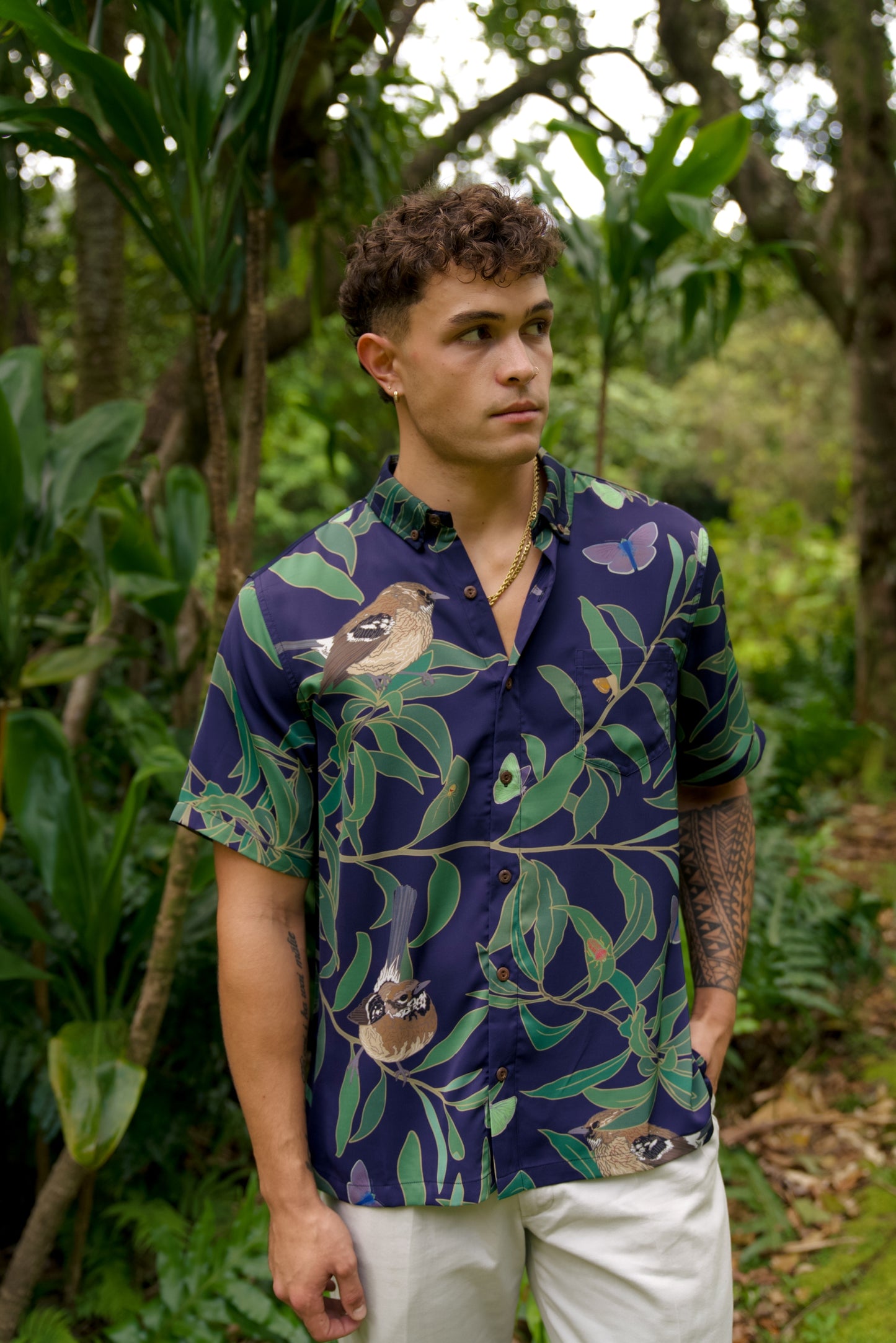 ‘Elepaio & Koa Aloha Shirt (Iron Free)