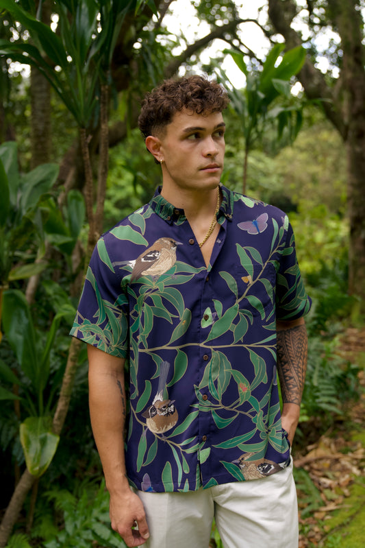 ‘Elepaio & Koa Aloha Shirt (Iron Free)