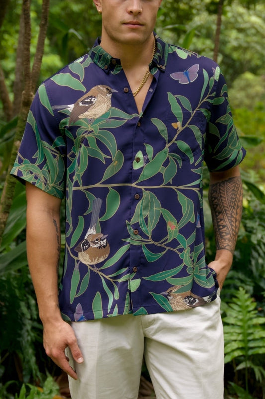 ‘Elepaio & Koa Aloha Shirt (Iron Free)