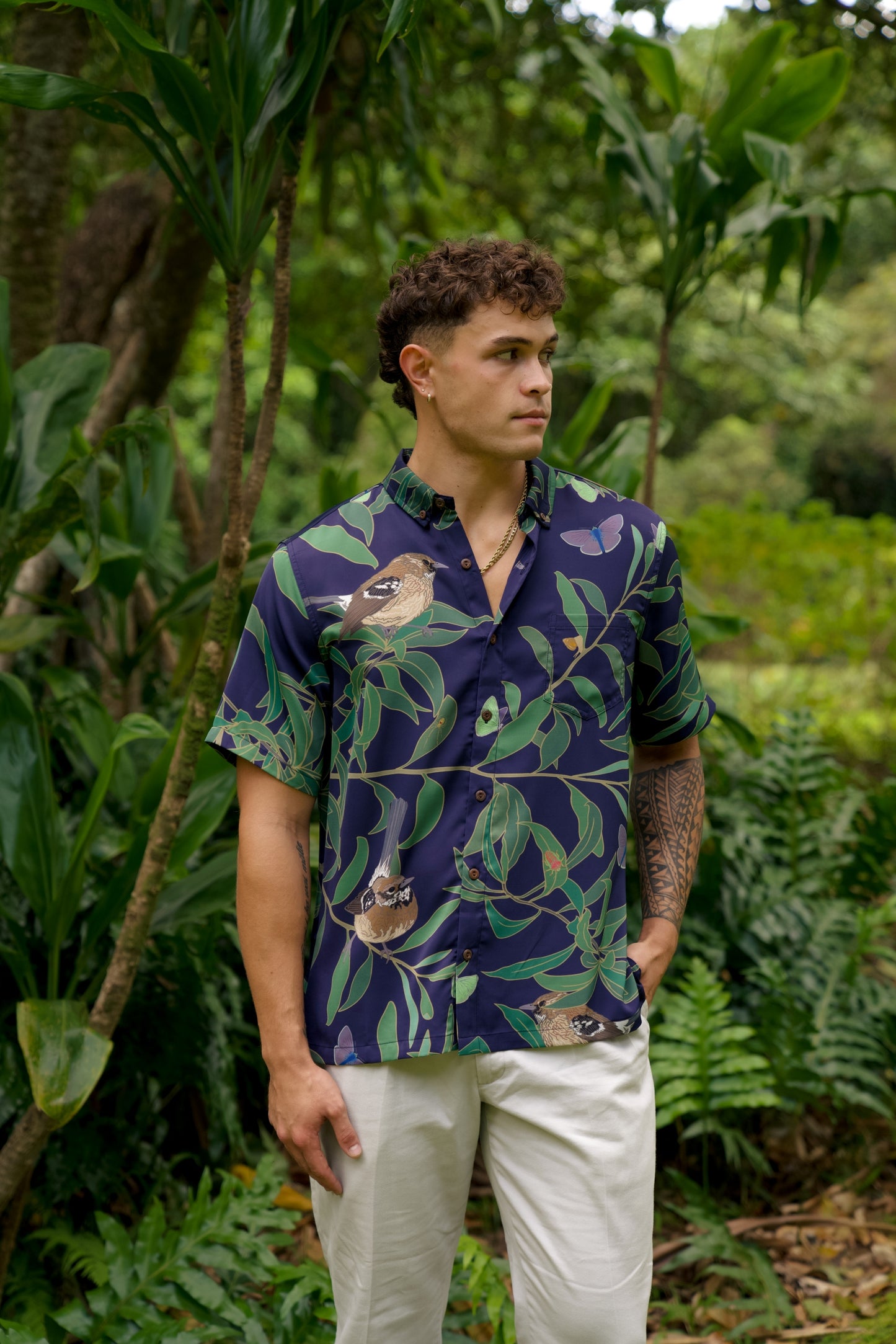 ‘Elepaio & Koa Aloha Shirt (Iron Free)