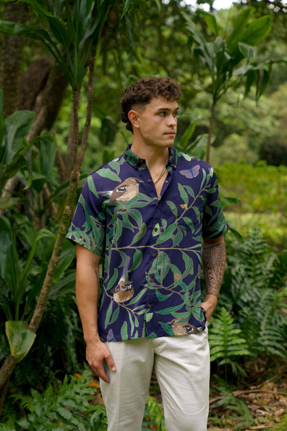 ‘Elepaio & Koa Aloha Shirt (Iron Free)