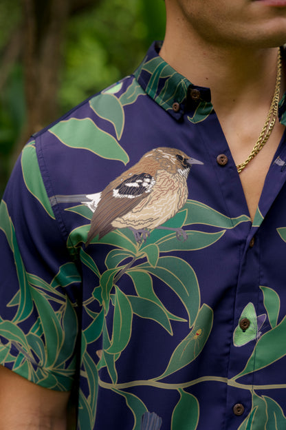 ‘Elepaio & Koa Aloha Shirt (Iron Free)