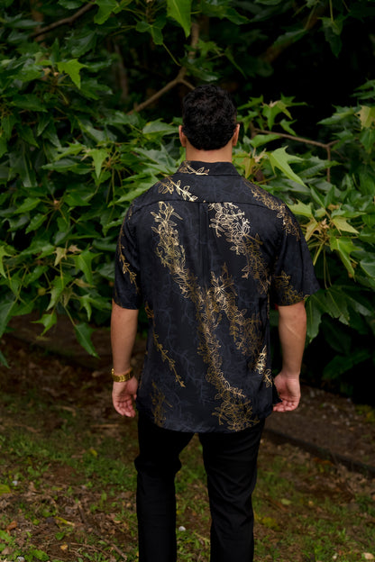 Maile Gold & Black Aloha Shirt (Iron Free)