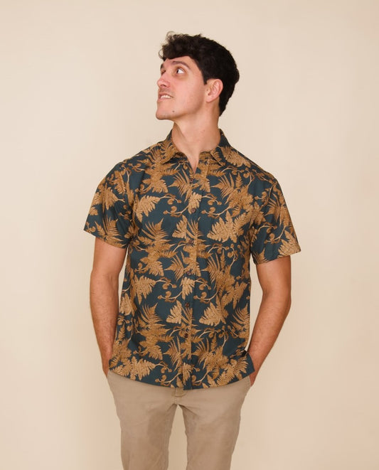 Golden Hour Hāpu‘u Tree Fern Aloha Shirt