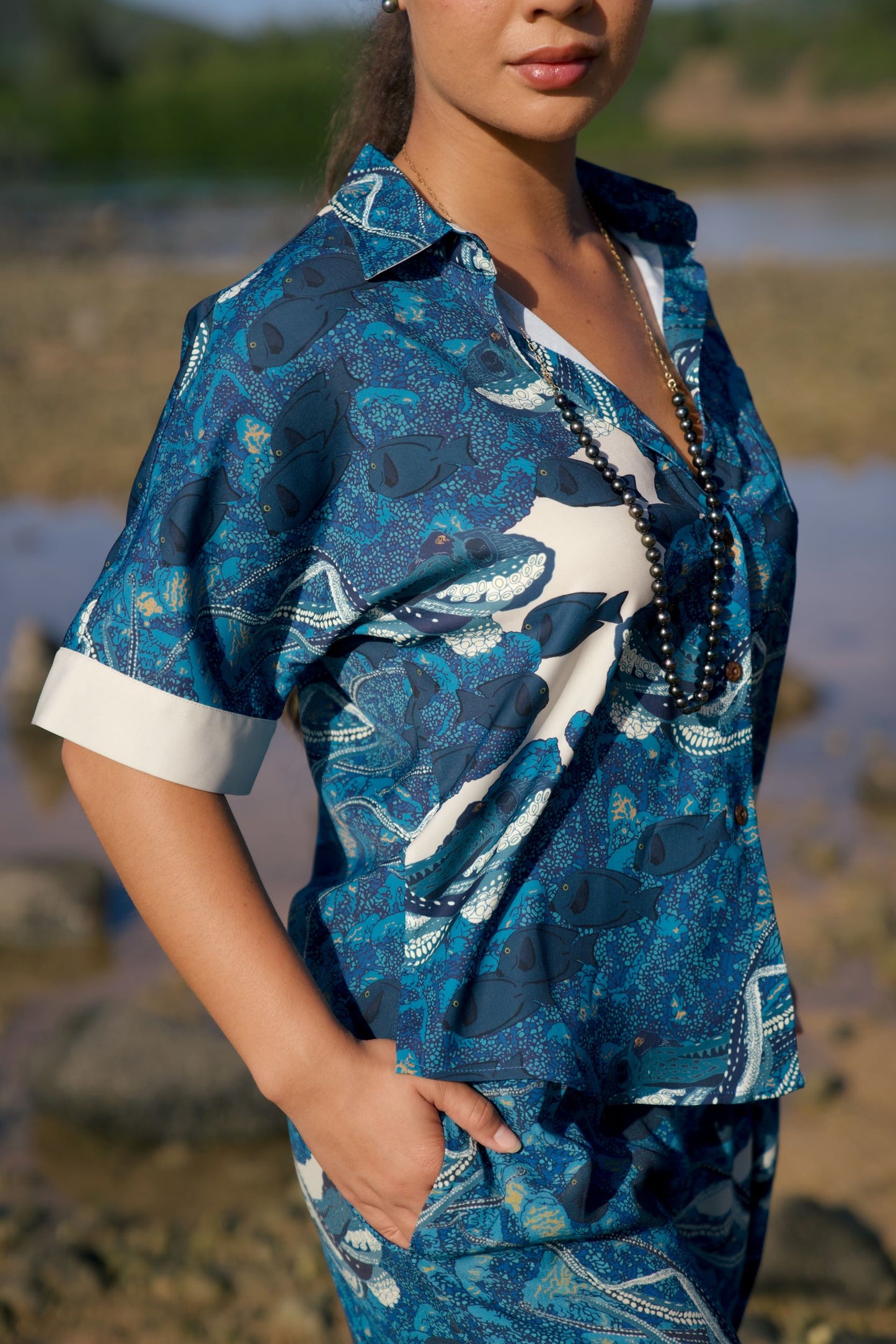 Hidden He‘e Women's Kimono Sleeve Aloha Shirt