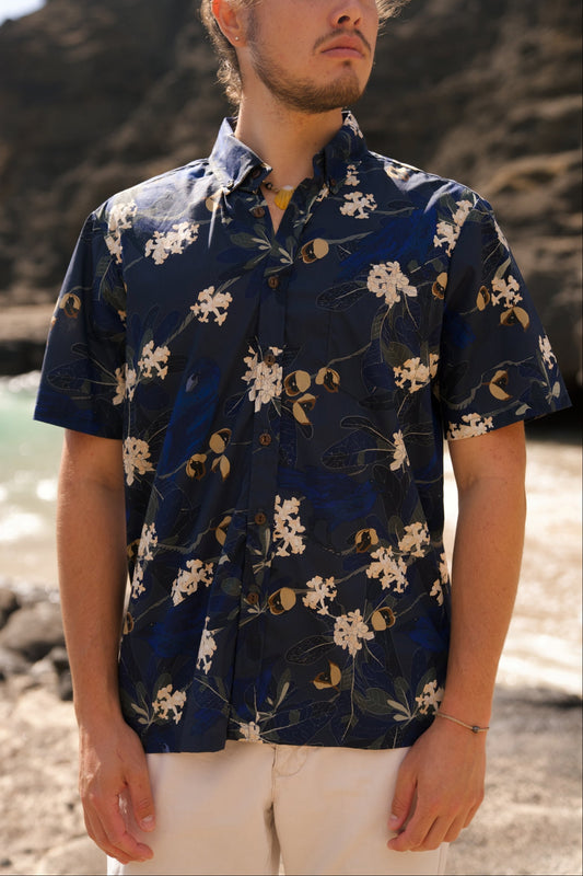 Hō‘awa & The ‘Alalā Dark Blue Aloha Shirt