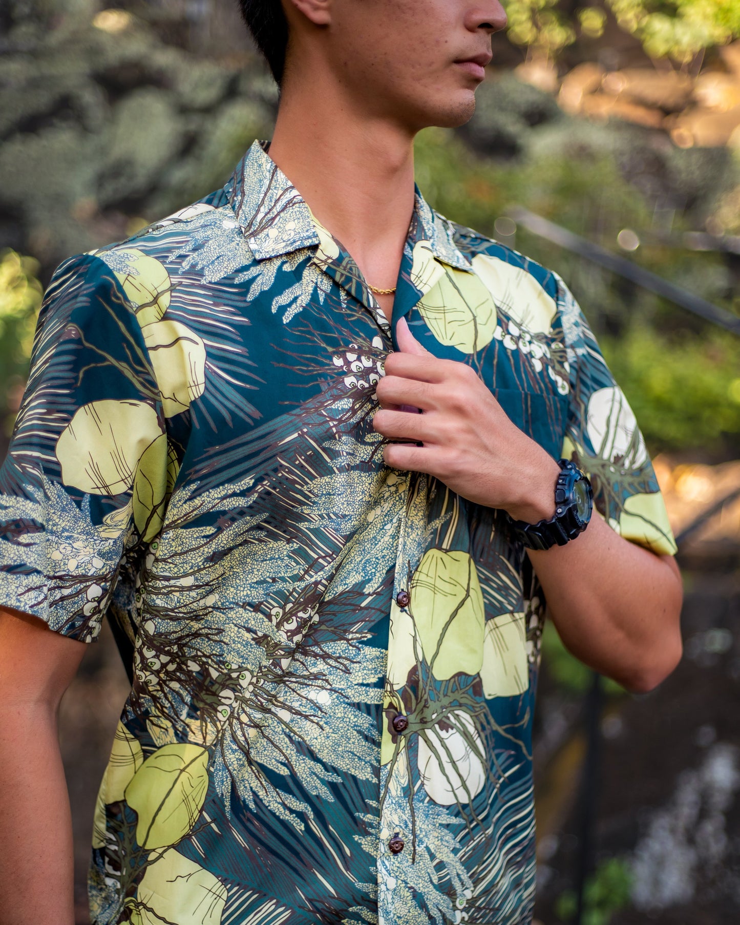 Coconut Fronds Vintage-Style Camp Collar Aloha Shirt