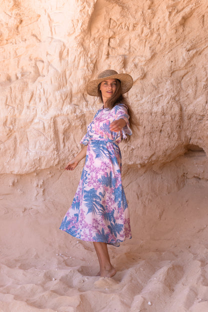 Women's tropical lavender midi dress