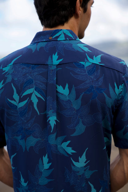 ‘Iwa‘Iwa Fern Blue Aloha Shirt (Iron Free)