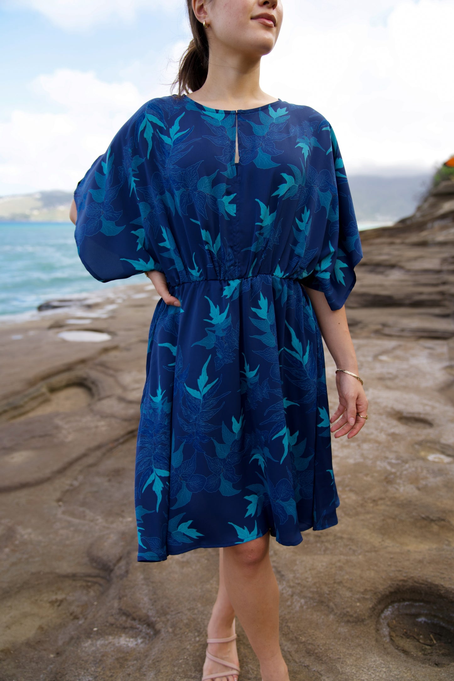 ‘Iwa‘Iwa Fern Blue Blouson Mini Dress