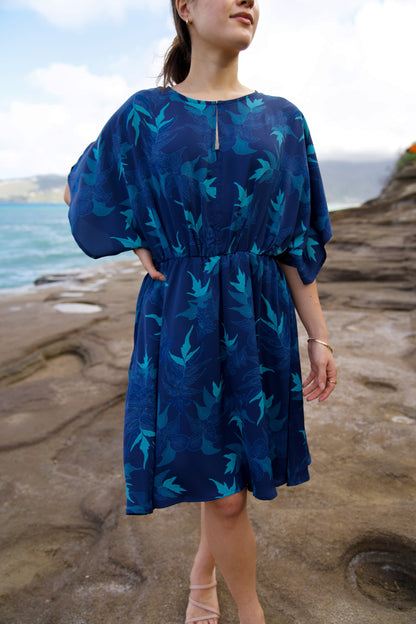 ‘Iwa‘Iwa Fern Blue Blouson Mini Dress