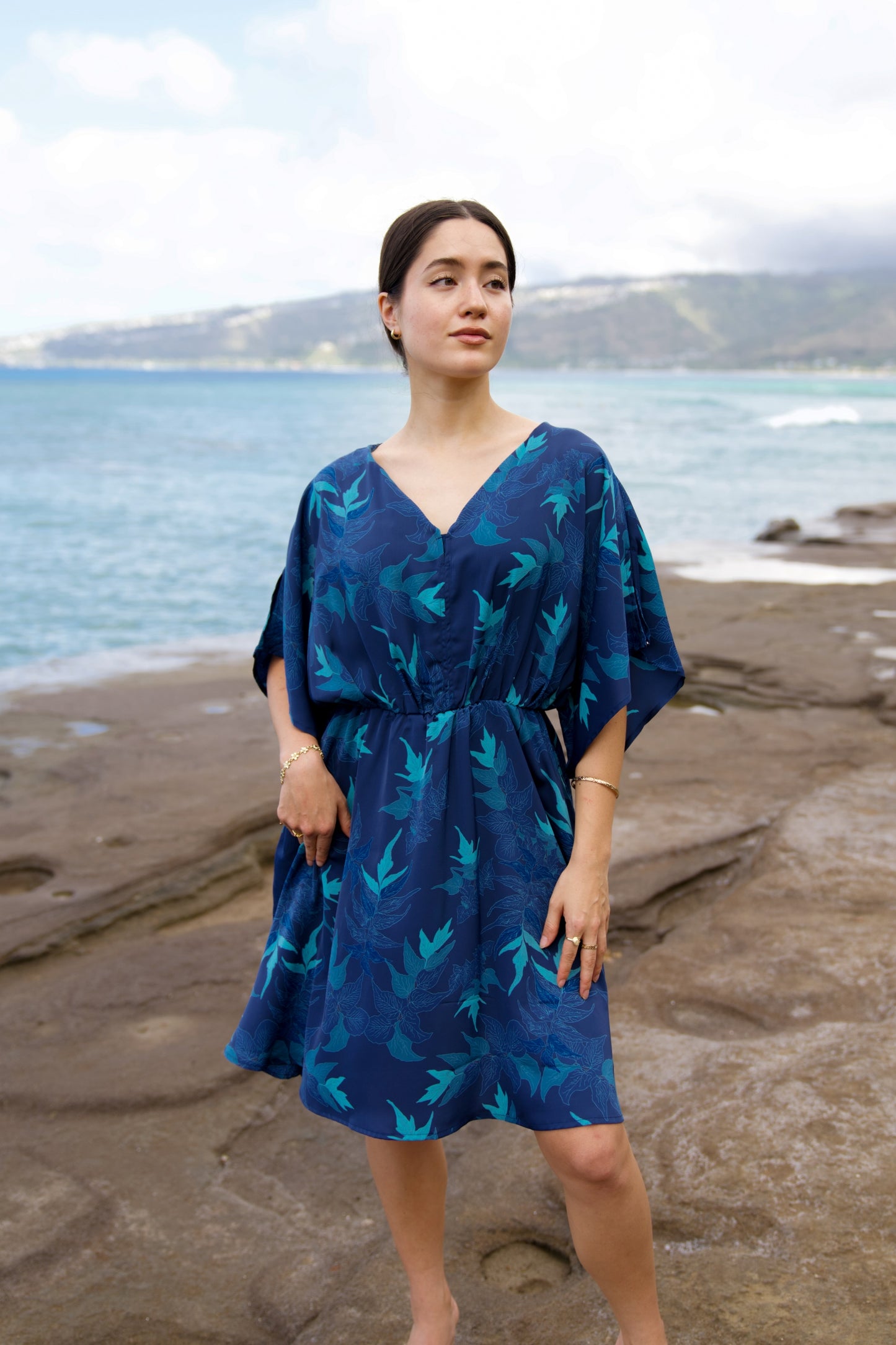 ‘Iwa‘Iwa Fern Blue Blouson Mini Dress