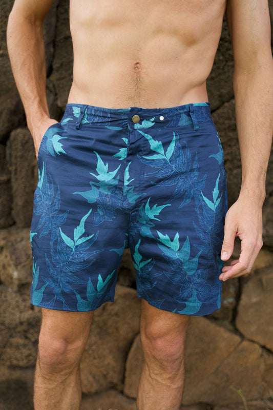 ‘Iwa‘Iwa Fern Navy Blue Reversible Shorts