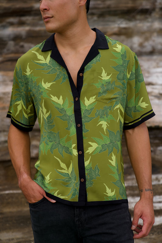 ‘Iwa‘Iwa Fern Green Vintage Cut Aloha Shirt (Iron Free)