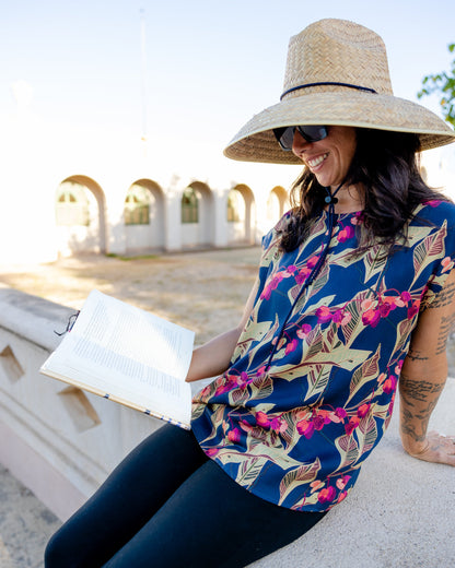 ‘A‘ALI‘I NAVY BLUE Cap Sleeve Blouse