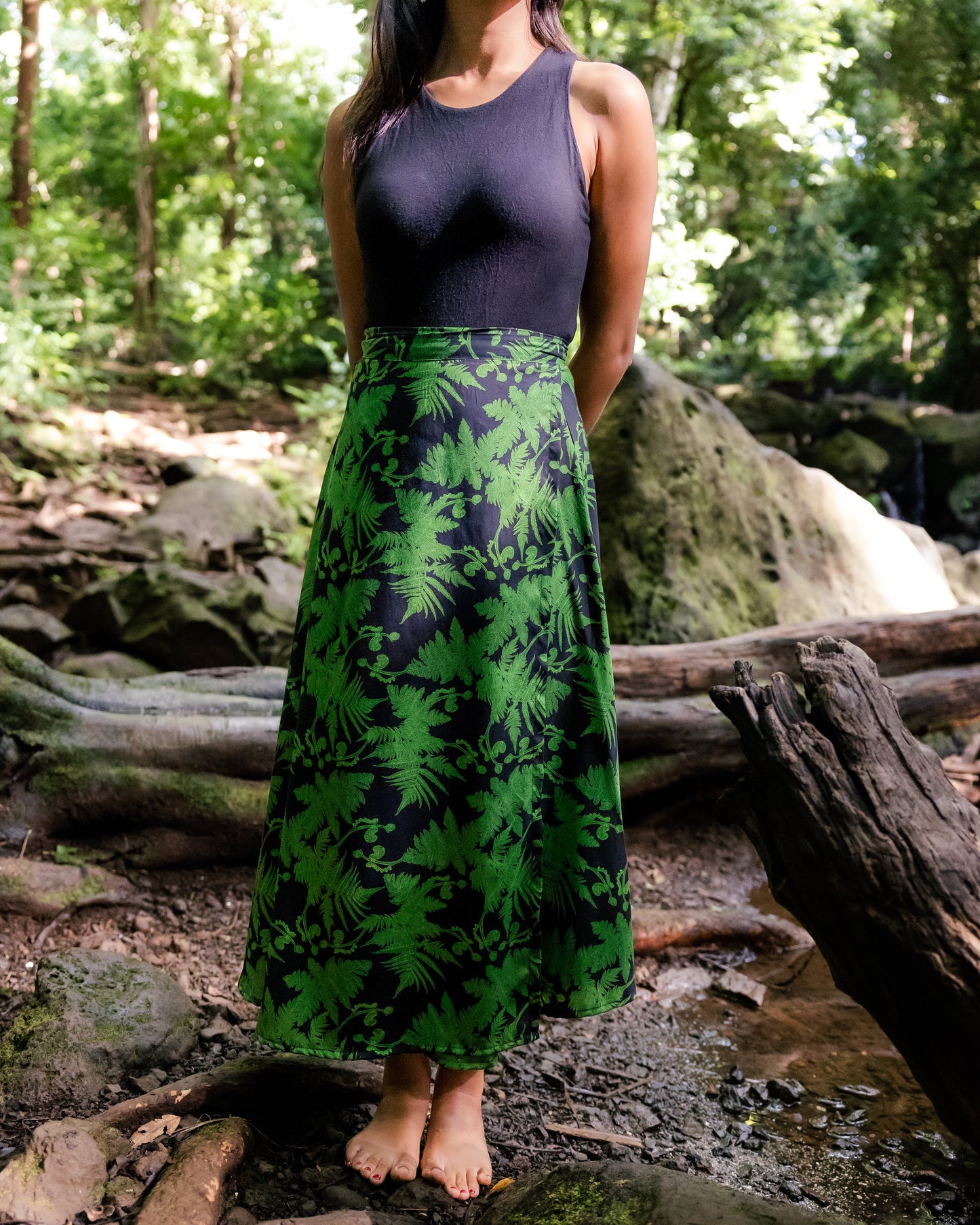 Tropical green midi wrap skirt