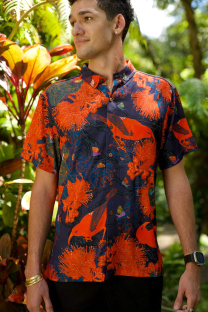 Kaniakapūpū Orange Aloha Shirt (Iron Free)
