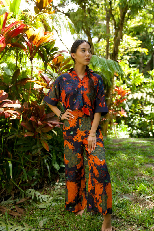 Kaniakapūpū Orange Women's Kimono Sleeve Aloha Shirt