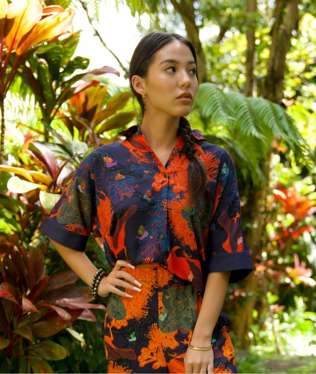 Kaniakapūpū Orange Women's Kimono Sleeve Aloha Shirt