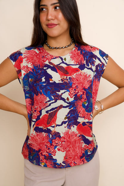 KANIAKAPŪPŪ 'Ula Cap Sleeve Blouse